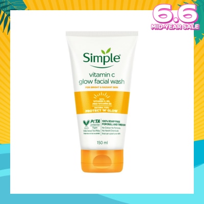 SIMPLE Vitamin C Glow Facial Wash (100% Soap Free - For Dull & Tired Skin) 150ml