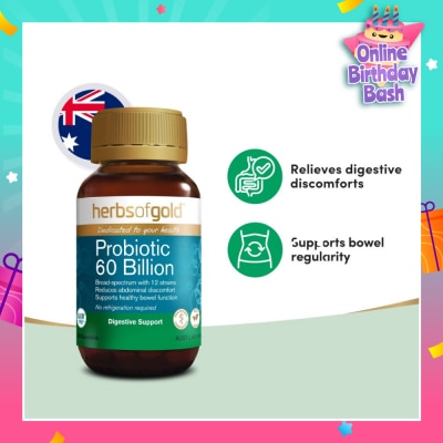 HERBS OF GOLD Probiotic 60 Billion Digestive Support Capsule 30s (Expiry: Feb`2026)