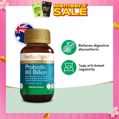 HERBS OF GOLD Probiotic 60 Billion Digestive Support Capsule 30s (Expiry: Aug`2026)
