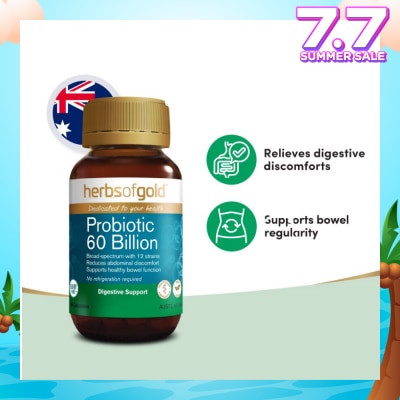 HERBS OF GOLD Probiotic 60 Billion Digestive Support Capsule 30s (Expiry: Feb`2026)