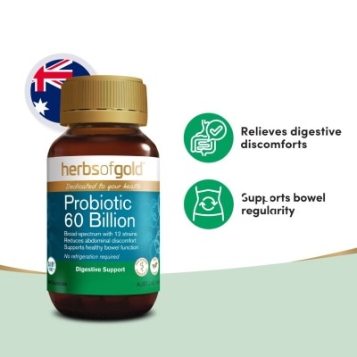 HERBS OF GOLD Probiotic 60 Billion Digestive Support Capsule (Support Healthy Bowel Function + Reduce Abdominal Discomfort) 30s