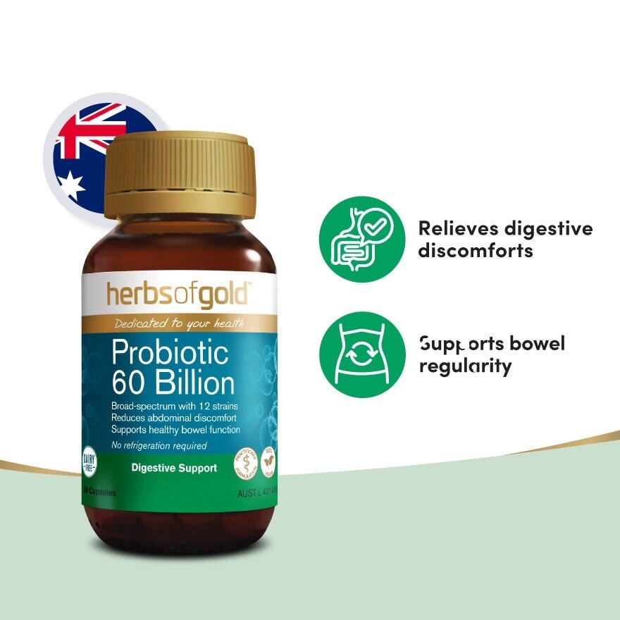 Probiotic 60 Billion Digestive Support Capsule (Support Healthy Bowel Function + Reduce Abdominal Discomfort) 30s