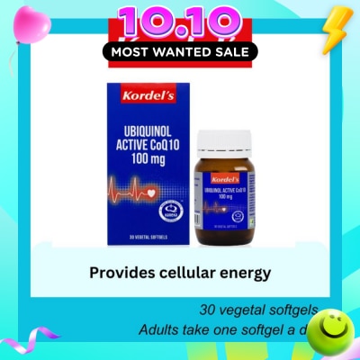 KORDEL'S Ubiquinol Active Coq10 100mg Vegetal Softgel (To Optimal Heart Health & Energy) 30s image