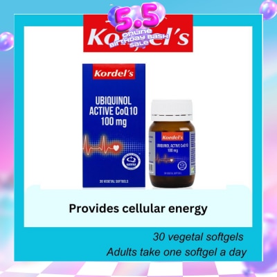 KORDEL'S - Ubiquinol Active Coq10 100mg Vegetal Softgel (To Optimal Heart Health & Energy) 30s