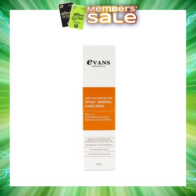 EVANS - Dermalogical Very High Protection SPF60+ Mineral Sunscreen PA++++ UVA/UVB (For All Types Of Sensitive Skin) 50ml