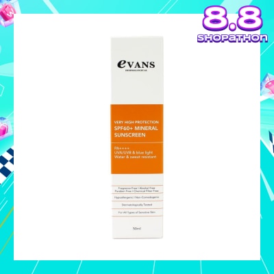 EVANS Dermalogical Very High Protection SPF60+ Mineral Sunscreen PA++++ UVA/UVB (For All Types Of Sensitive Skin) 50ml