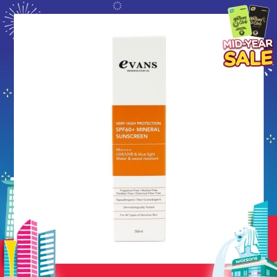 EVANS Dermalogical Very High Protection SPF60+ Mineral Sunscreen PA++++ UVA/UVB (For All Types Of Sensitive Skin) 50ml