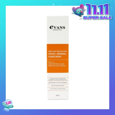 EVANS Dermalogical Very High Protection SPF60+ Mineral Sunscreen PA++++ UVA/UVB (For All Types Of Sensitive Skin) 50ml