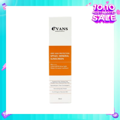 EVANS Dermalogical Very High Protection SPF60+ Mineral Sunscreen PA++++ UVA/UVB (For All Types Of Sensitive Skin) 50ml