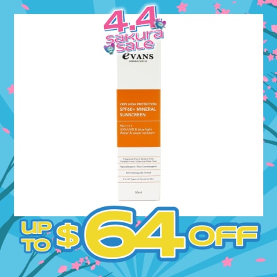 EVANS - Dermalogical Very High Protection SPF60+ Mineral Sunscreen PA++++ UVA/UVB (For All Types Of Sensitive Skin) 50ml