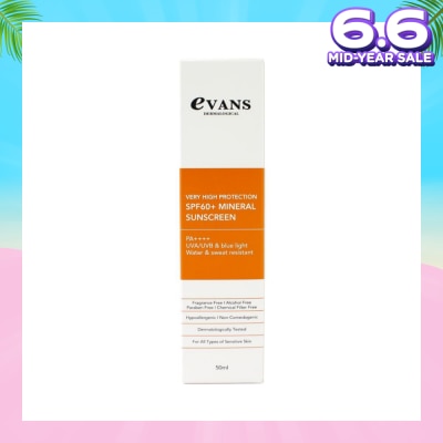 EVANS Dermalogical Very High Protection SPF60+ Mineral Sunscreen PA++++ UVA/UVB (For All Types Of Sensitive Skin) 50ml