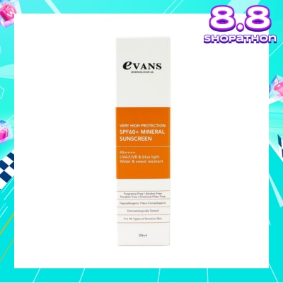 EVANS Dermalogical Very High Protection SPF60+ Mineral Sunscreen PA++++ UVA/UVB (For All Types Of Sensitive Skin) 50ml