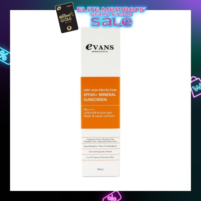 EVANS Dermalogical Very High Protection SPF60+ Mineral Sunscreen PA++++ UVA/UVB (For All Types Of Sensitive Skin) 50ml