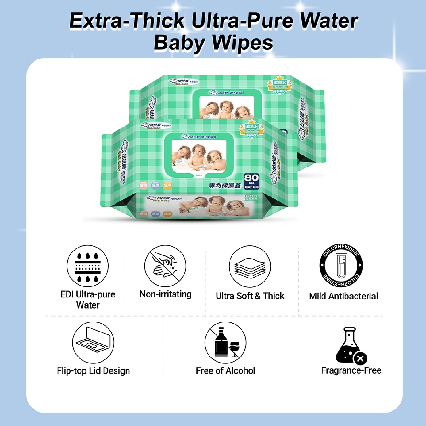 Extra Thick Ultra Pure Water Baby Wipes 80s x 3 image