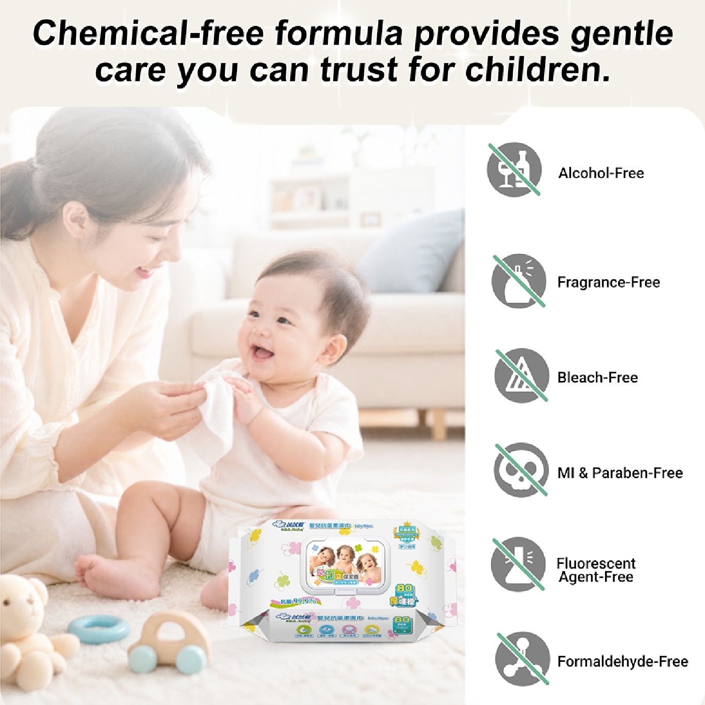Extra Thick Ultra Baby Wipes 99.9% Antibacterial 80s x 3 image