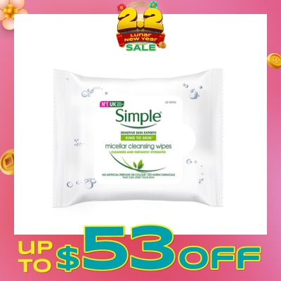 SIMPLE Micellar Cleansing Wipes 25s (Expiry: April`2026)