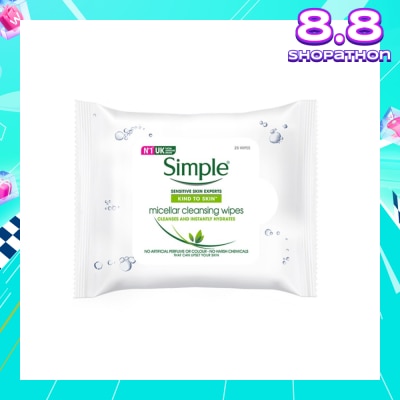 SIMPLE Micellar Cleansing Wipe Sheet No Artificial Perfume or Colour (Cleanses & Instantly Hydrates) 25s