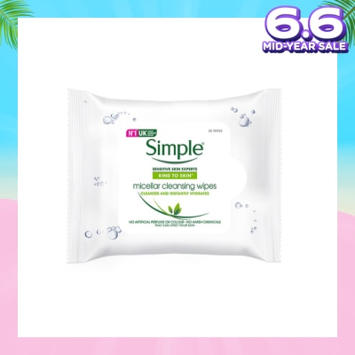SIMPLE Micellar Cleansing Wipe Sheet No Artificial Perfume or Colour (Cleanses & Instantly Hydrates) 25s
