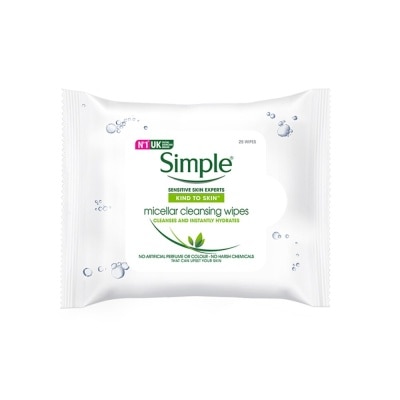 SIMPLE Micellar Cleansing Wipe Sheet No Artificial Perfume or Colour (Cleanses & Instantly Hydrates) 25s