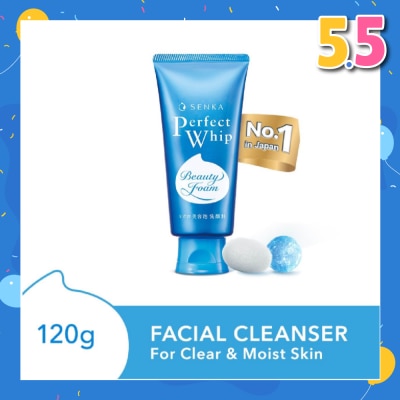 SENKA Perfect Whip Beauty Foam Facial Cleanser (Suitable for All Skin Type + For Clear & Moisturised Bare Skin) 120g