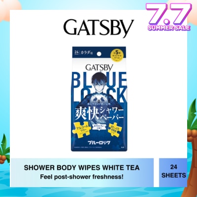 GATSBY Shower Body Wipes White Tea x Blue Lock Edition Sheet (Suitable For Sensitive Skin) 24s