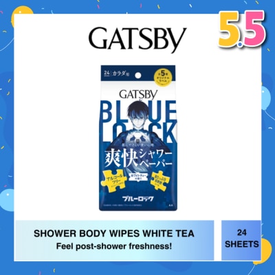 GATSBY Shower Body Wipes White Tea x Blue Lock Edition Sheet (Suitable For Sensitive Skin) 24s