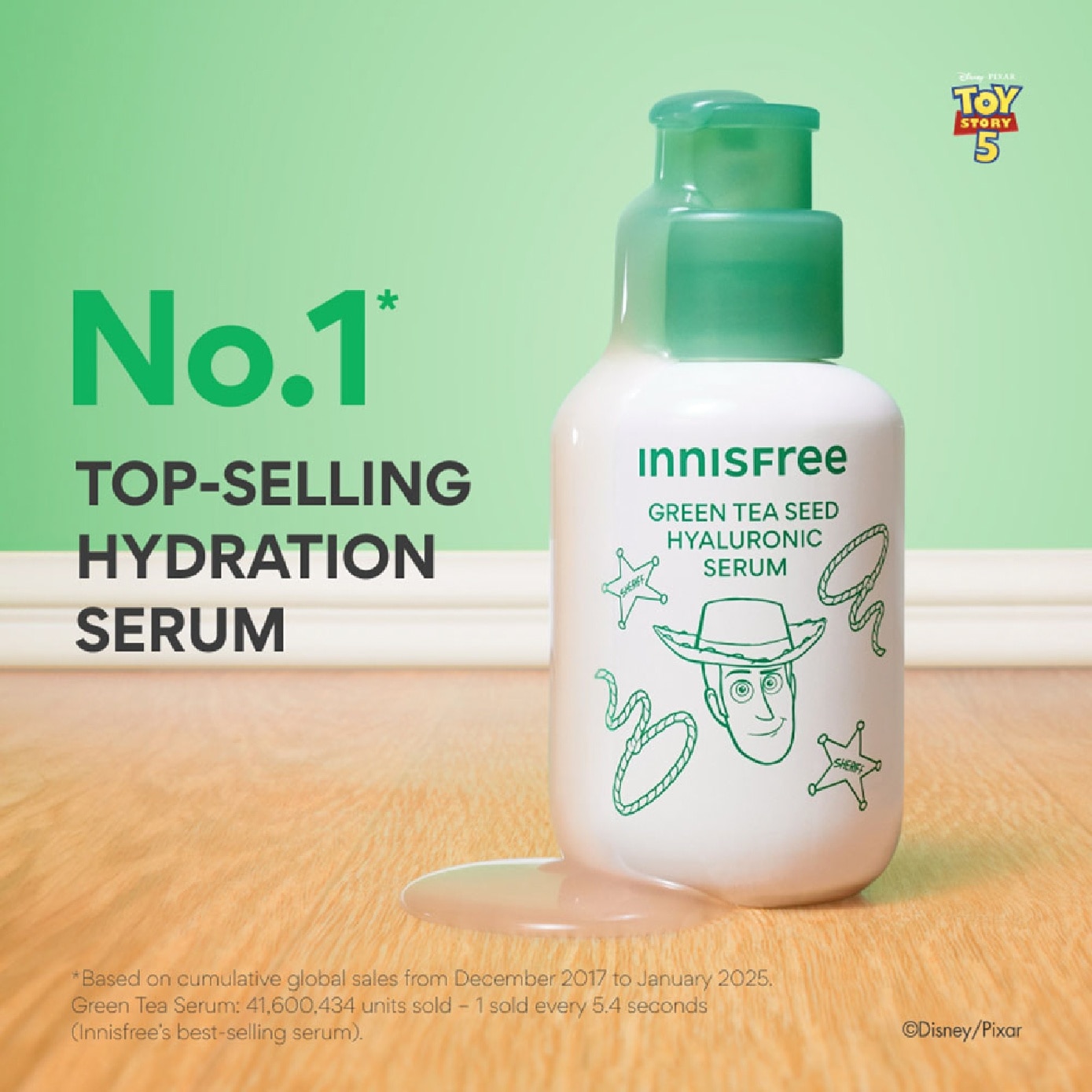 X Toy Story 5 Green Tea Seed Hyaluronic Serum Set consists of 80ml + 50ml with Free Hand Mirror 1s