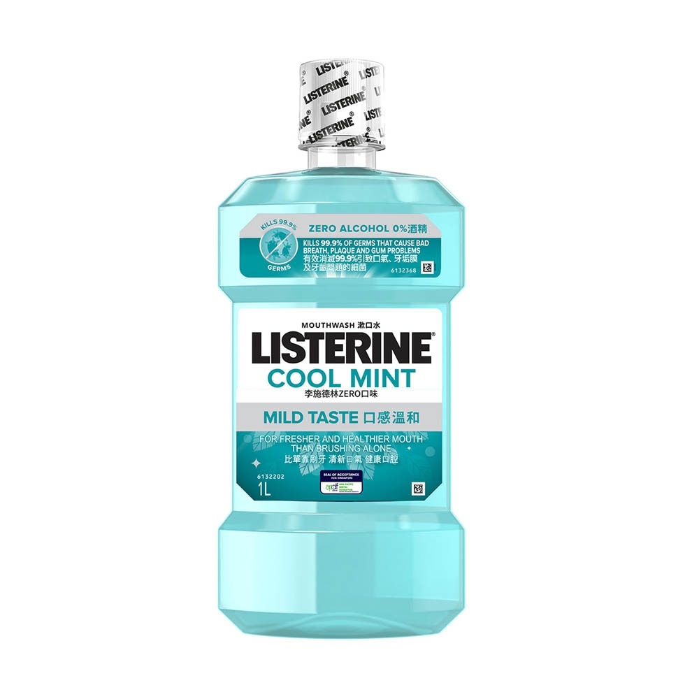 Zero Non Alcohol Mouthwash Cool Mint Less Intense Taste (Kills 99.9% Germs That Causes Bad Breath) 1000ml