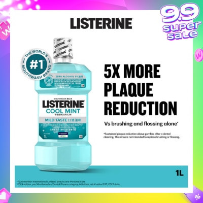 LISTERINE Zero Non Alcohol Mouthwash Cool Mint Less Intense Taste (Kills 99.9% Germs That Causes Bad Breath) 1000ml