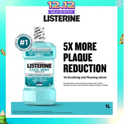 LISTERINE Zero Non Alcohol Mouthwash Cool Mint Less Intense Taste (Kills 99.9% Germs That Causes Bad Breath) 1000ml