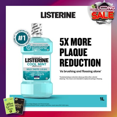 LISTERINE Zero Non Alcohol Mouthwash Cool Mint Less Intense Taste (Kills 99.9% Germs That Causes Bad Breath) 1000ml