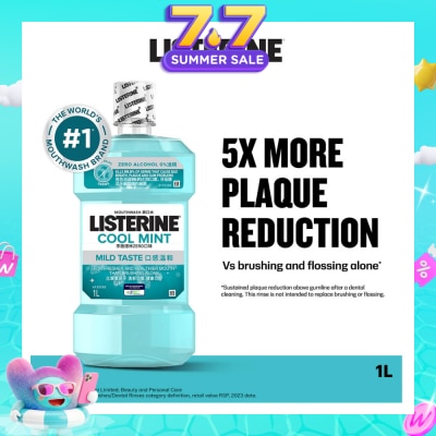 LISTERINE - Zero Non Alcohol Mouthwash Cool Mint Less Intense Taste (Kills 99.9% Germs That Causes Bad Breath) 1000ml