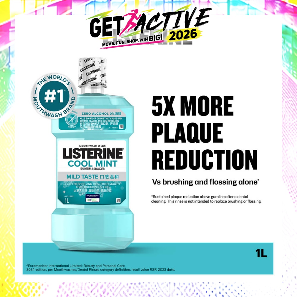 Zero Non Alcohol Mouthwash Cool Mint Less Intense Taste (Kills 99.9% Germs That Causes Bad Breath) 1000ml image