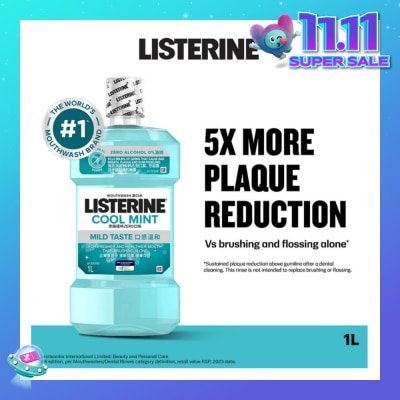LISTERINE Zero Non Alcohol Mouthwash Cool Mint Less Intense Taste (Kills 99.9% Germs That Causes Bad Breath) 1000ml
