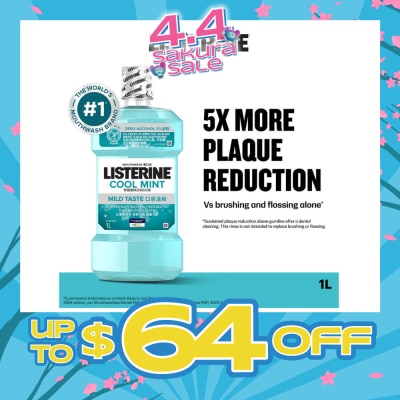 LISTERINE - Zero Non Alcohol Mouthwash Cool Mint Less Intense Taste (Kills 99.9% Germs That Causes Bad Breath) 1000ml