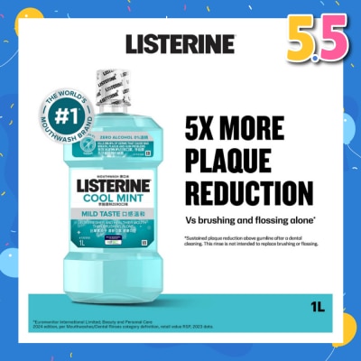 LISTERINE Zero Non Alcohol Mouthwash Cool Mint Less Intense Taste (Kills 99.9% Germs That Causes Bad Breath) 1000ml