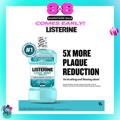 LISTERINE - Zero Non Alcohol Mouthwash Cool Mint Less Intense Taste (Kills 99.9% Germs That Causes Bad Breath) 1000ml