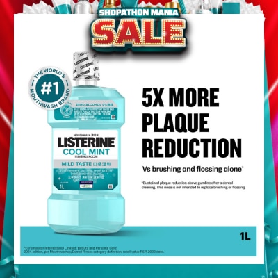 LISTERINE - Zero Non Alcohol Mouthwash Cool Mint Less Intense Taste (Kills 99.9% Germs That Causes Bad Breath) 1000ml
