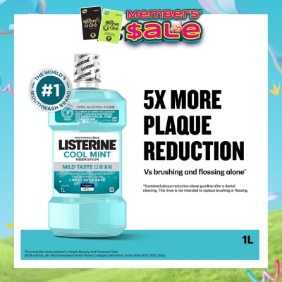 LISTERINE - Zero Non Alcohol Mouthwash Cool Mint Less Intense Taste (Kills 99.9% Germs That Causes Bad Breath) 1000ml
