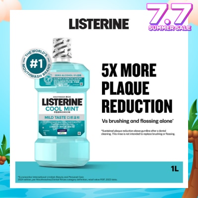 LISTERINE Zero Non Alcohol Mouthwash Cool Mint Less Intense Taste (Kills 99.9% Germs That Causes Bad Breath) 1000ml