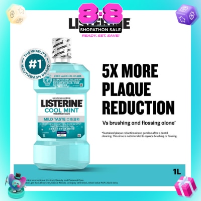 LISTERINE - Zero Non Alcohol Mouthwash Cool Mint Less Intense Taste (Kills 99.9% Germs That Causes Bad Breath) 1000ml