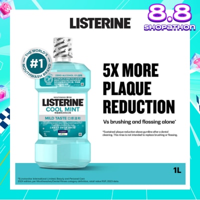 LISTERINE Zero Non Alcohol Mouthwash Cool Mint Less Intense Taste (Kills 99.9% Germs That Causes Bad Breath) 1000ml