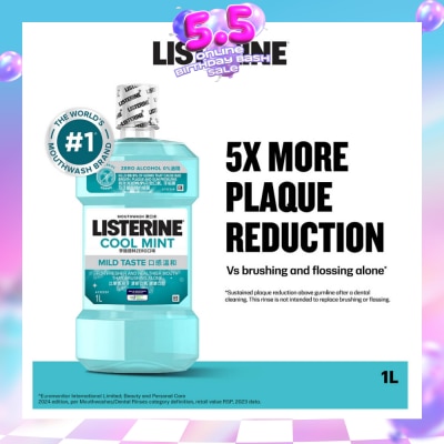 LISTERINE - Zero Non Alcohol Mouthwash Cool Mint Less Intense Taste (Kills 99.9% Germs That Causes Bad Breath) 1000ml