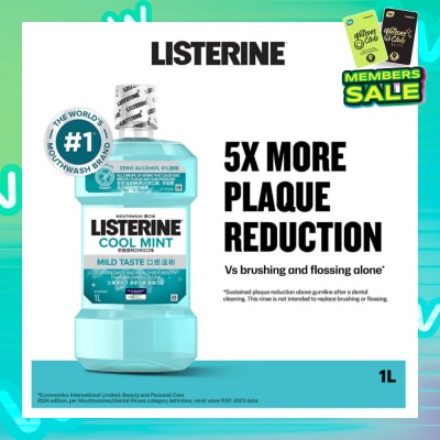 LISTERINE Zero Non Alcohol Mouthwash Cool Mint Less Intense Taste (Kills 99.9% Germs That Causes Bad Breath) 1000ml