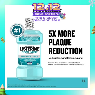 LISTERINE Zero Non Alcohol Mouthwash Cool Mint Less Intense Taste (Kills 99.9% Germs That Causes Bad Breath) 1000ml