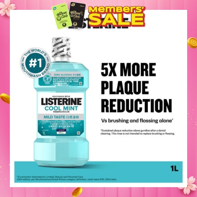 LISTERINE Zero Non Alcohol Mouthwash Cool Mint Less Intense Taste (Kills 99.9% Germs That Causes Bad Breath) 1000ml
