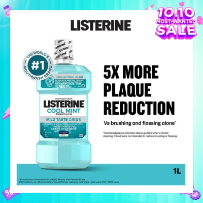 LISTERINE Zero Non Alcohol Mouthwash Cool Mint Less Intense Taste (Kills 99.9% Germs That Causes Bad Breath) 1000ml