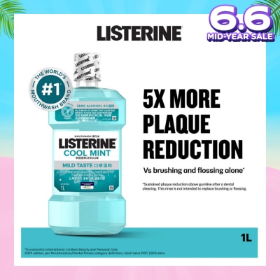 LISTERINE Zero Non Alcohol Mouthwash Cool Mint Less Intense Taste (Kills 99.9% Germs That Causes Bad Breath) 1000ml