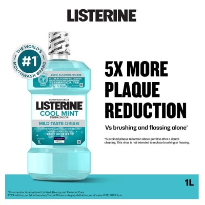 LISTERINE Zero Non Alcohol Mouthwash Cool Mint Less Intense Taste (Kills 99.9% Germs That Causes Bad Breath) 1000ml