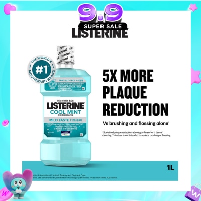 LISTERINE - Zero Non Alcohol Mouthwash Cool Mint Less Intense Taste (Kills 99.9% Germs That Causes Bad Breath) 1000ml image
